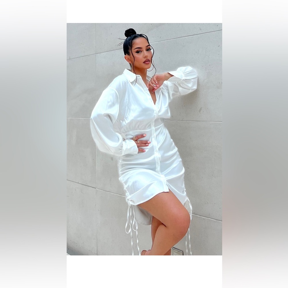 When's Happy Hour Mini Shirt Dress - White